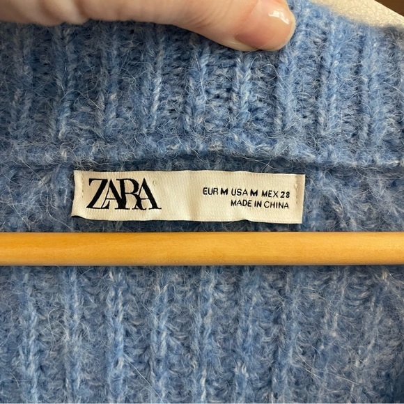 Zara Cardigan Sweater Chunky Grandpa Alpaca Blend Blue Heather Size Medium - Picture 7 of 10